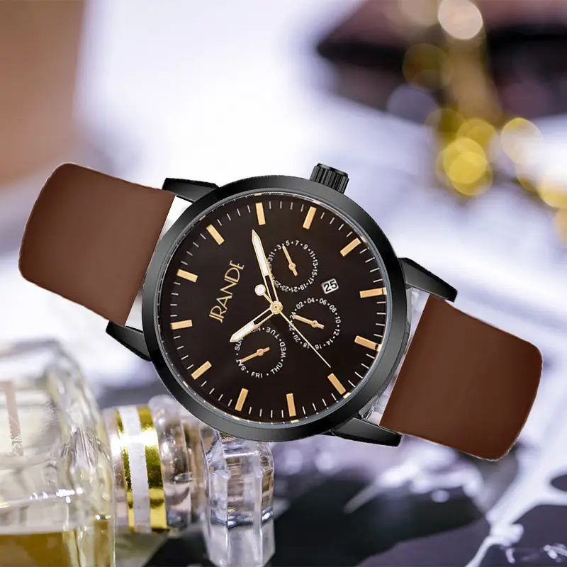 Women's Black Dial Quartz Watch with Brown Silicone Band - Image 8