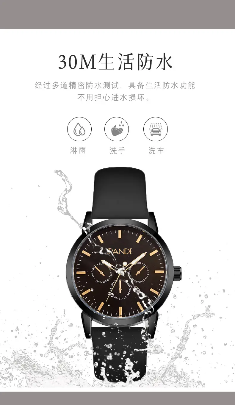 Women's Black Dial Quartz Watch with Brown Silicone Band — feature 13
