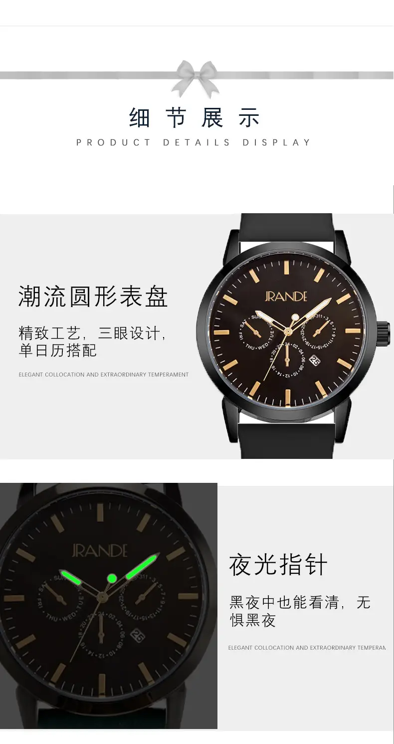 Women's Black Dial Quartz Watch with Brown Silicone Band — feature 17