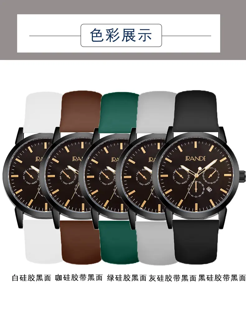 Women's Black Dial Quartz Watch with Brown Silicone Band — feature 9