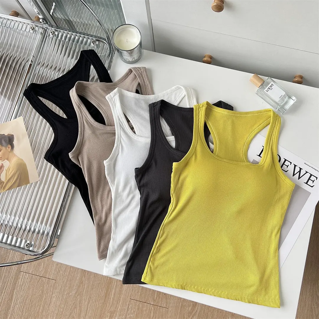 American-Style Racerback Tank Top with Chest Pads, Anti-Exposure Base Layer, Sexy and Slimming Outerwear, Tube Top