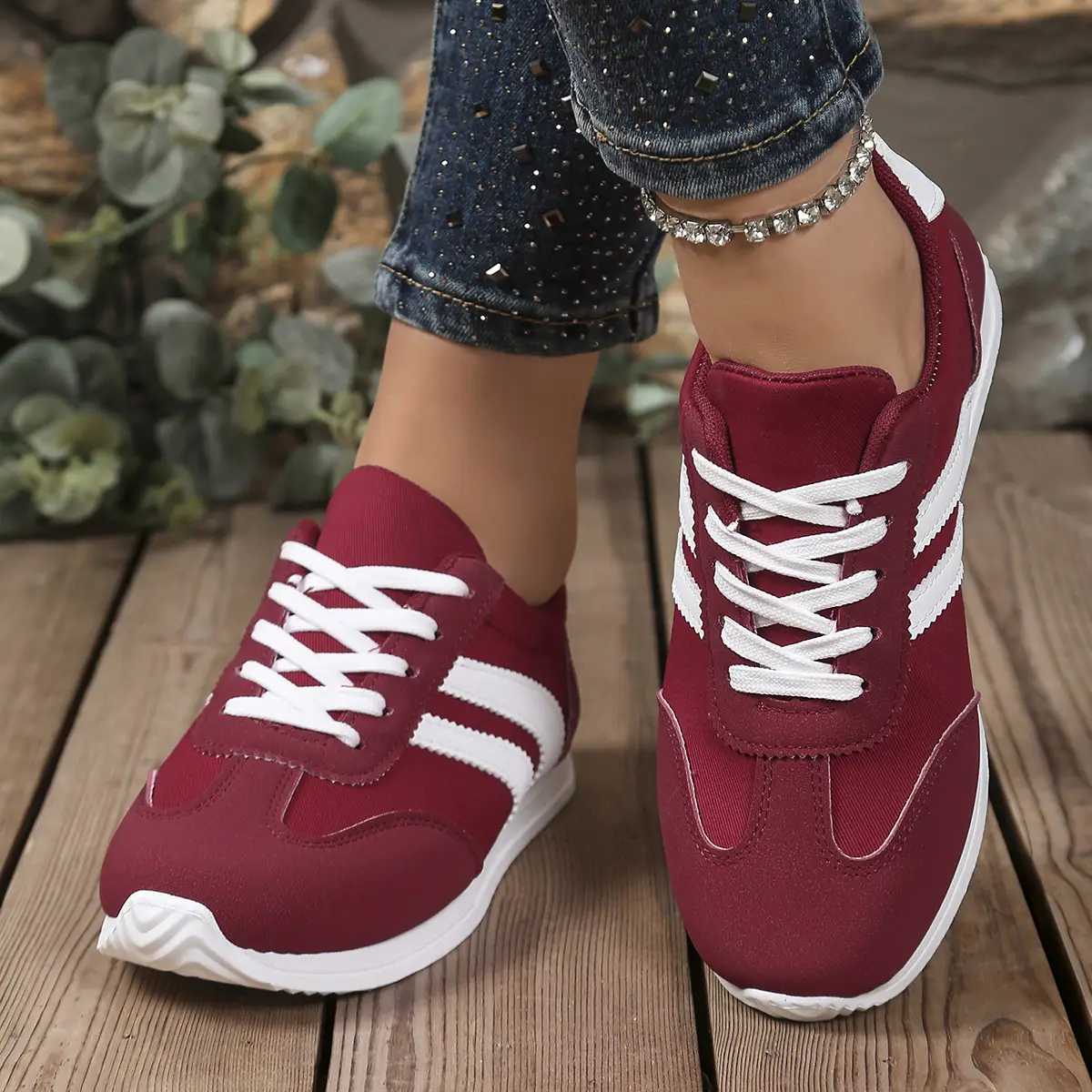 Women's Maroon Casual Sneakers 2025 Spring Fall Lightweight - Image 5