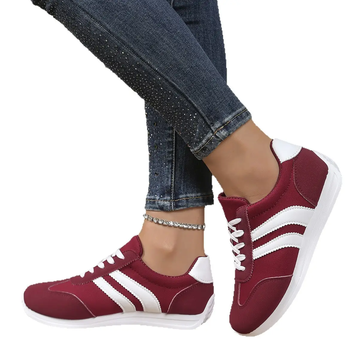 Women's Maroon Casual Sneakers 2025 Spring Fall Lightweight - Image 6