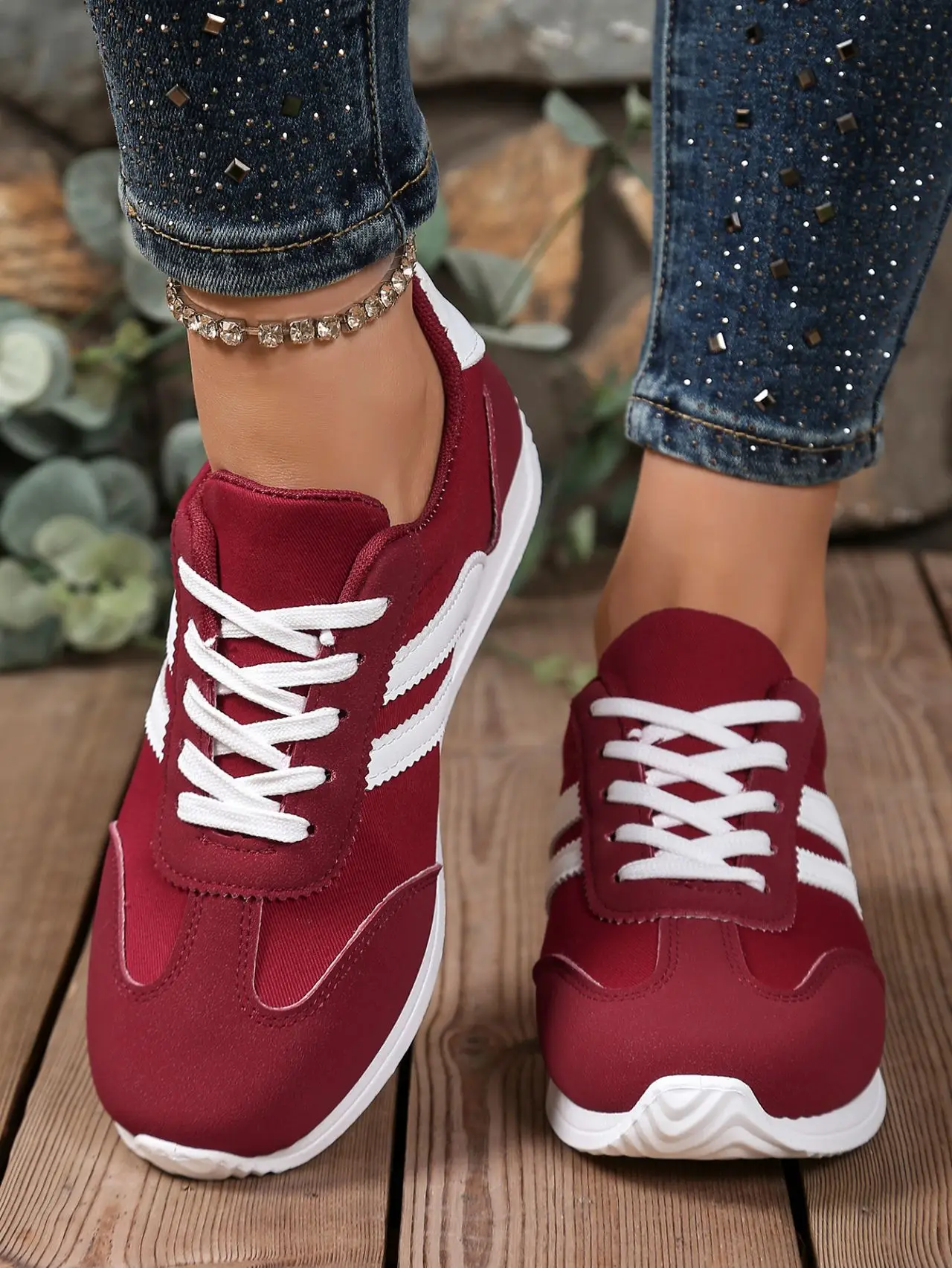 Women's Maroon Casual Sneakers 2025 Spring Fall Lightweight — feature 10
