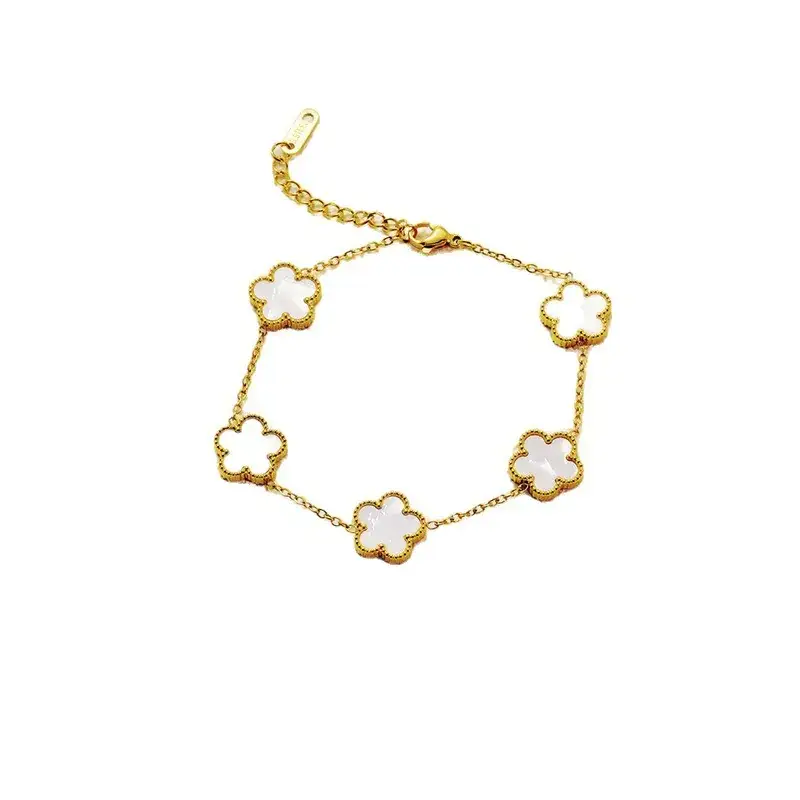 Titanium Steel Clover Bracelet Black Flower Gold - Image 12