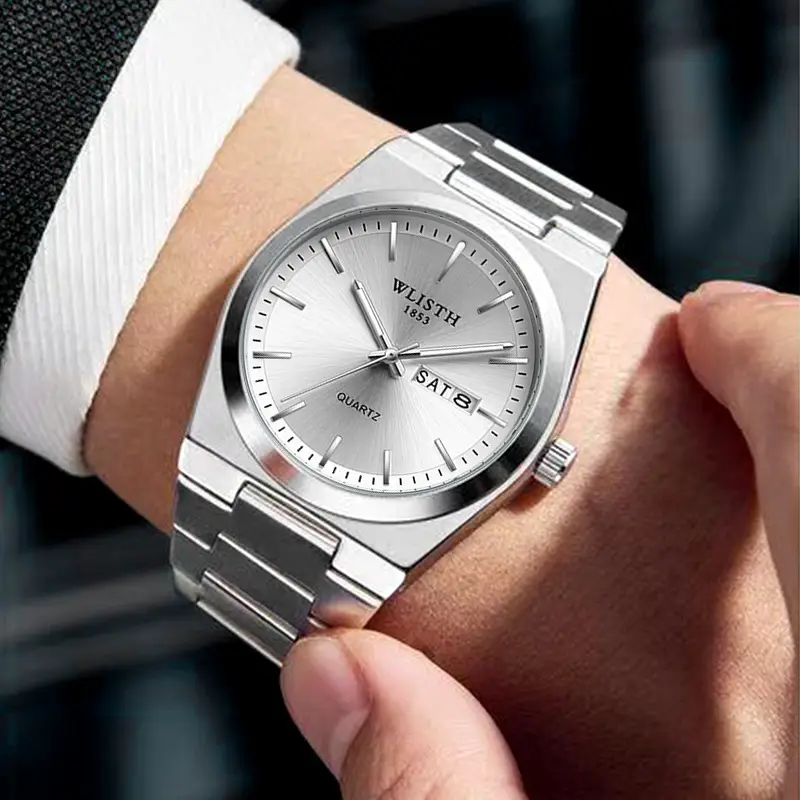 Men's Stainless Steel Quartz Watch with Live Broadcast Display - Image 8