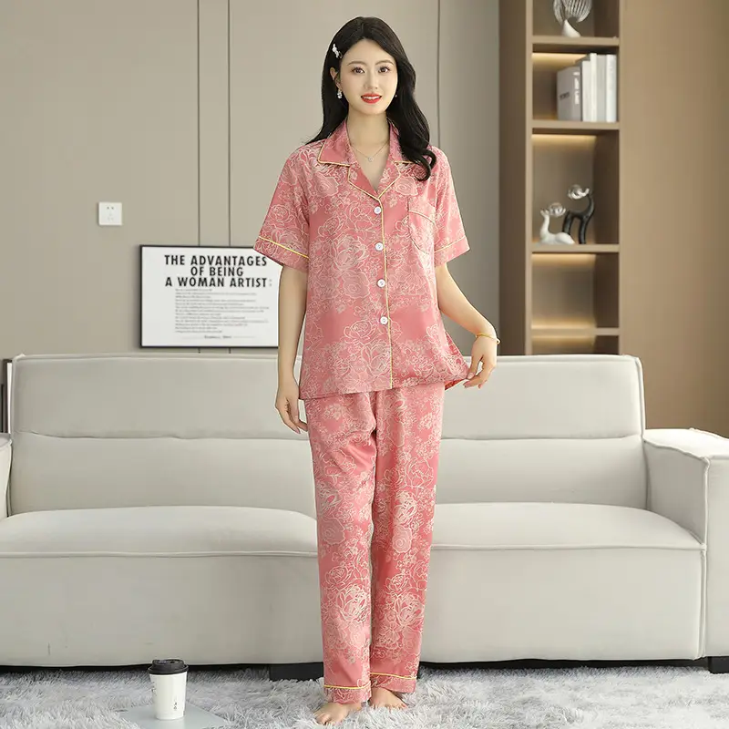 Ice Silk Satin Pajamas Women's Shorts Three-Piece Set Women's Summer Silk Cationic Home Wear Style Can Be Worn Outside — feature 14