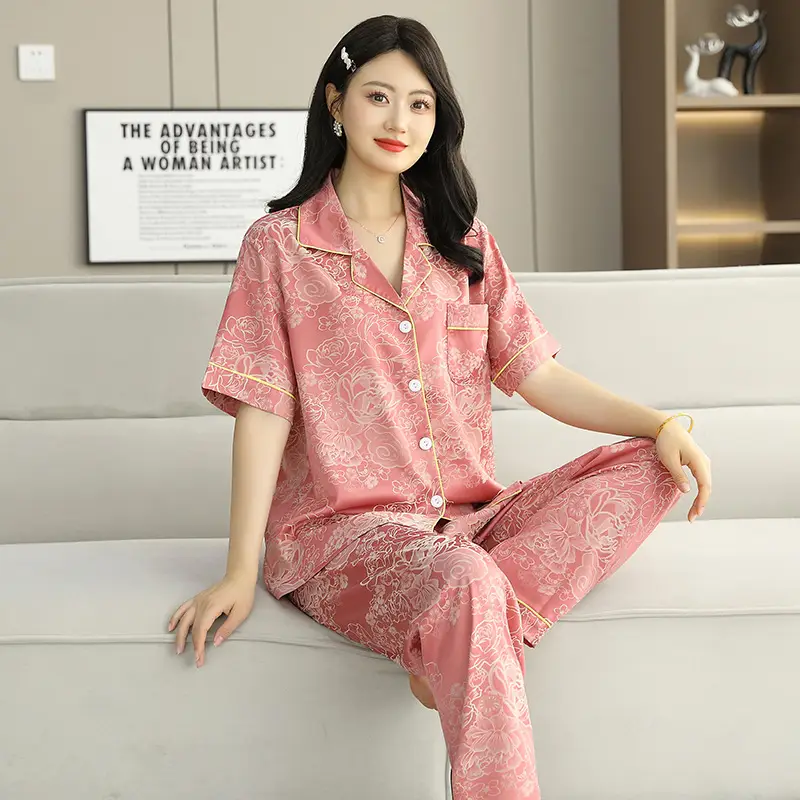 Ice Silk Satin Pajamas Women's Shorts Three-Piece Set Women's Summer Silk Cationic Home Wear Style Can Be Worn Outside — feature 16
