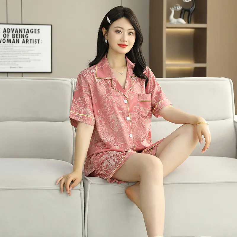 Ice Silk Satin Pajamas Women's Shorts Three-Piece Set Women's Summer Silk Cationic Home Wear Style Can Be Worn Outside — feature 17