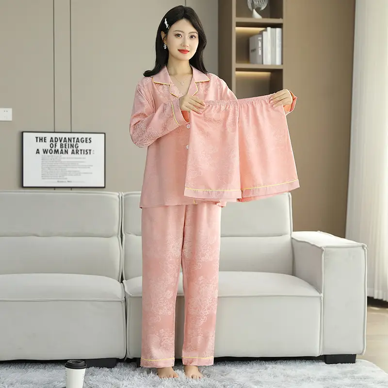 Ice Silk Satin Pajamas Women's Shorts Three-Piece Set Women's Summer Silk Cationic Home Wear Style Can Be Worn Outside — feature 19