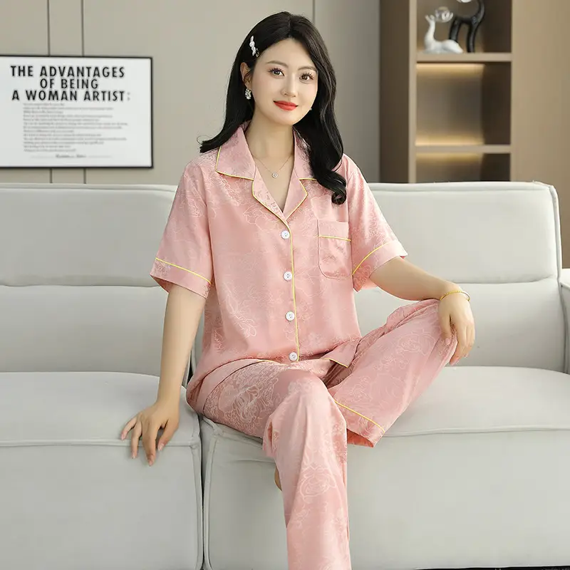 Ice Silk Satin Pajamas Women's Shorts Three-Piece Set Women's Summer Silk Cationic Home Wear Style Can Be Worn Outside — feature 26
