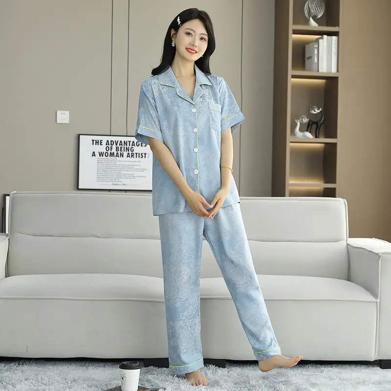 Ice Silk Satin Pajamas Women's Shorts Three-Piece Set Women's Summer Silk Cationic Home Wear Style Can Be Worn Outside — feature 34