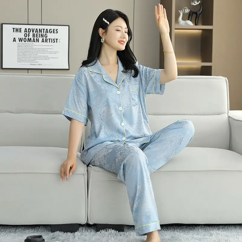 Ice Silk Satin Pajamas Women's Shorts Three-Piece Set Women's Summer Silk Cationic Home Wear Style Can Be Worn Outside — feature 36