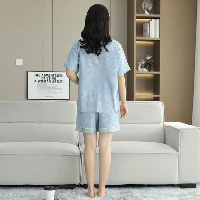 Ice Silk Satin Pajamas Women's Shorts Three-Piece Set Women's Summer Silk Cationic Home Wear Style Can Be Worn Outside — feature 38