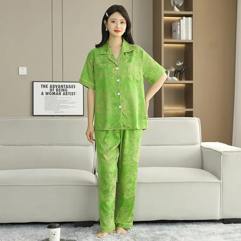 Ice Silk Satin Pajamas Women's Shorts Three-Piece Set Women's Summer Silk Cationic Home Wear Style Can Be Worn Outside — feature 44