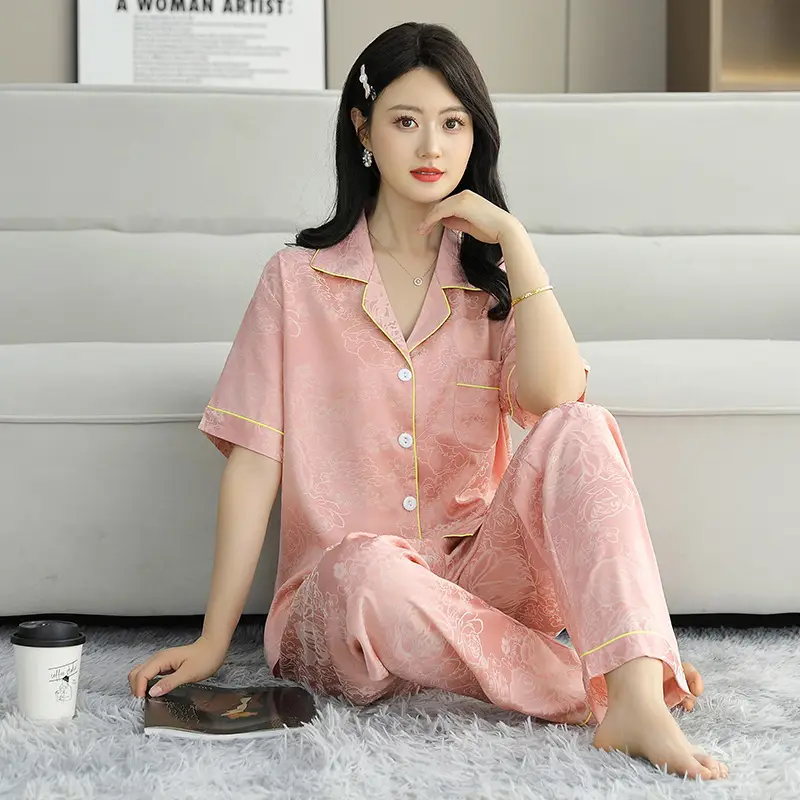 Ice Silk Satin Pajamas Women's Shorts Three-Piece Set Women's Summer Silk Cationic Home Wear Style Can Be Worn Outside