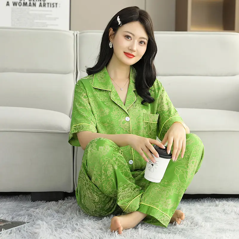 Ice Silk Satin Pajamas Women's Shorts Three-Piece Set Women's Summer Silk Cationic Home Wear Style Can Be Worn Outside