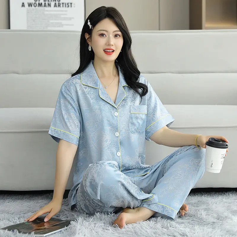 Ice Silk Satin Pajamas Women's Shorts Three-Piece Set Women's Summer Silk Cationic Home Wear Style Can Be Worn Outside