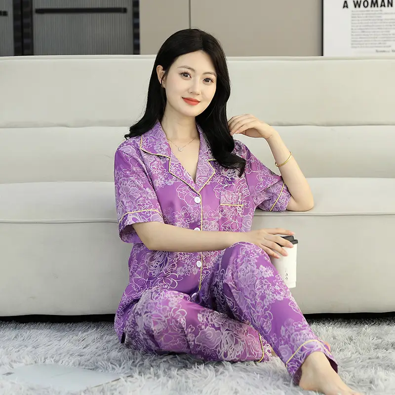 Ice Silk Satin Pajamas Women's Shorts Three-Piece Set Women's Summer Silk Cationic Home Wear Style Can Be Worn Outside