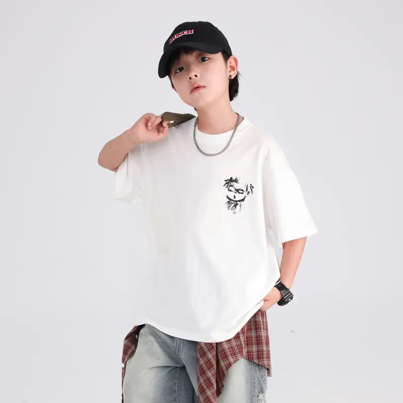 Boys Red Nezha T-Shirt 2026 Summer Loose Fit
