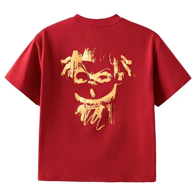 Boys Red Nezha T-Shirt 2026 Summer Loose Fit