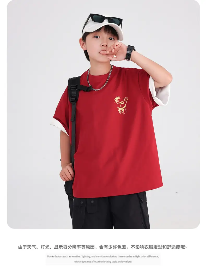 Boys Red Nezha T-Shirt 2026 Summer Loose Fit — feature 19