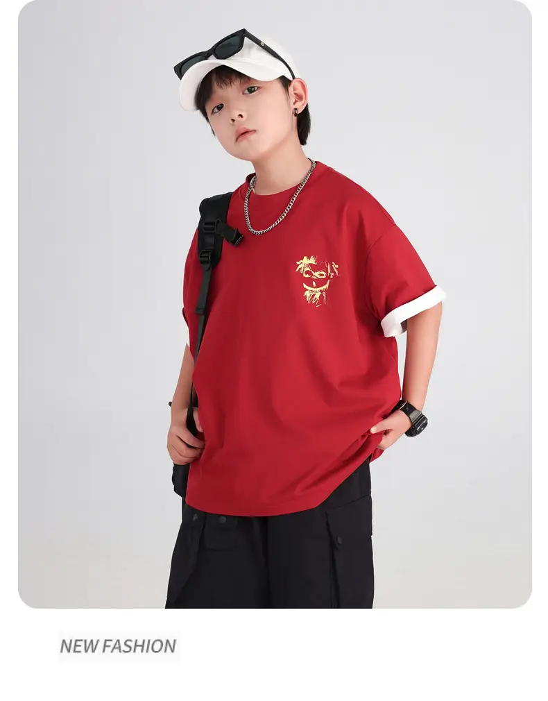 Boys Red Nezha T-Shirt 2026 Summer Loose Fit — feature 21