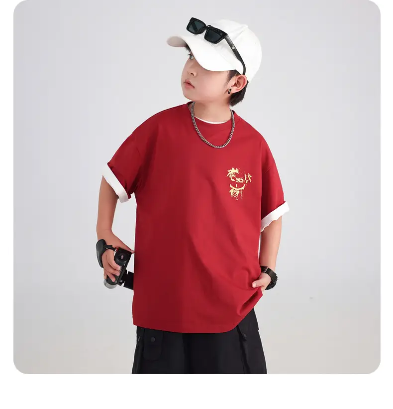 Boys Red Nezha T-Shirt 2026 Summer Loose Fit — feature 23