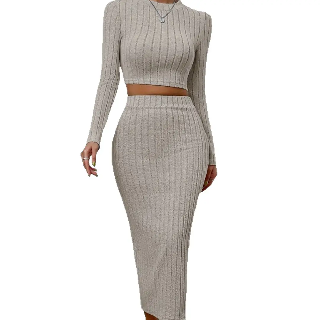 2025 European and American Clothing Amazon Spring Casual Fashion Round Neck Long-Sleeved Hip Skirt Knitted Suit