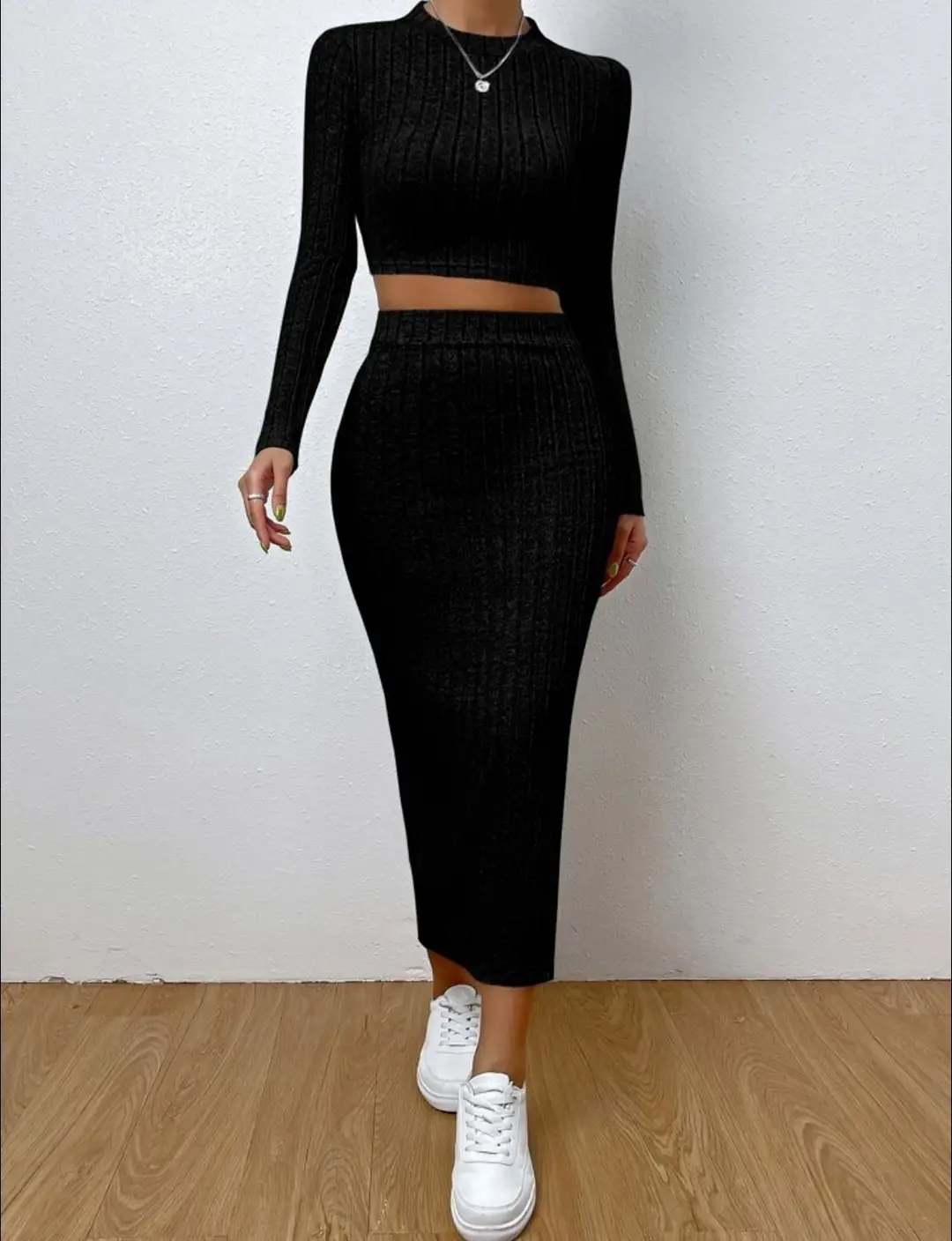 2025 European and American Clothing Amazon Spring Casual Fashion Round Neck Long-Sleeved Hip Skirt Knitted Suit — feature 13