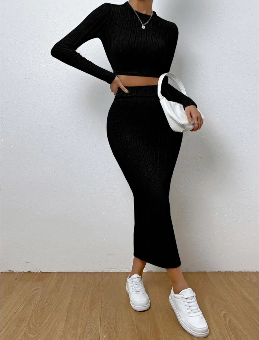 2025 European and American Clothing Amazon Spring Casual Fashion Round Neck Long-Sleeved Hip Skirt Knitted Suit — feature 15