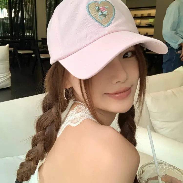 Pink Heart Stitched Baseball Cap for Women - Image 7