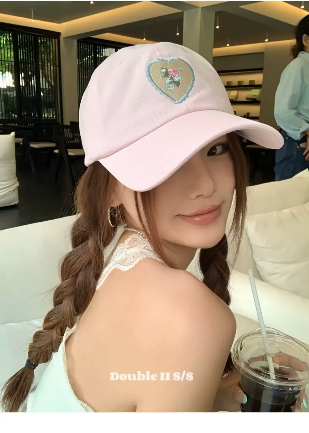 Pink Heart Stitched Baseball Cap for Women — feature 11