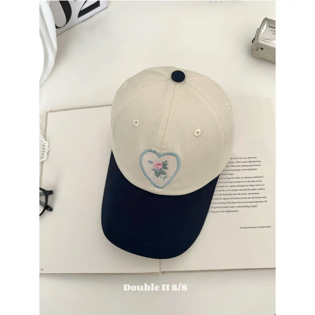 Pink Heart Stitched Baseball Cap for Women
