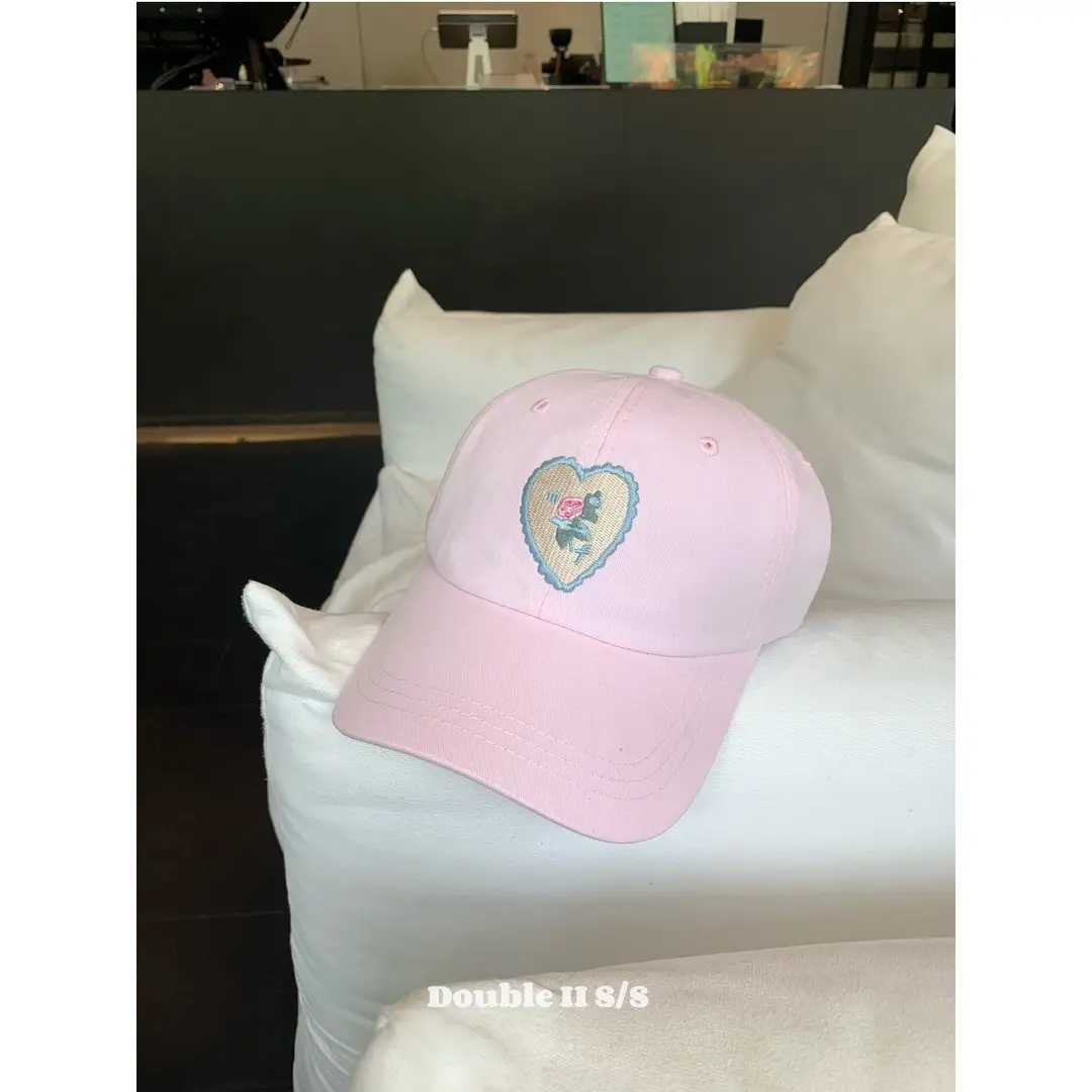 Pink Heart Stitched Baseball Cap for Women - Image 2