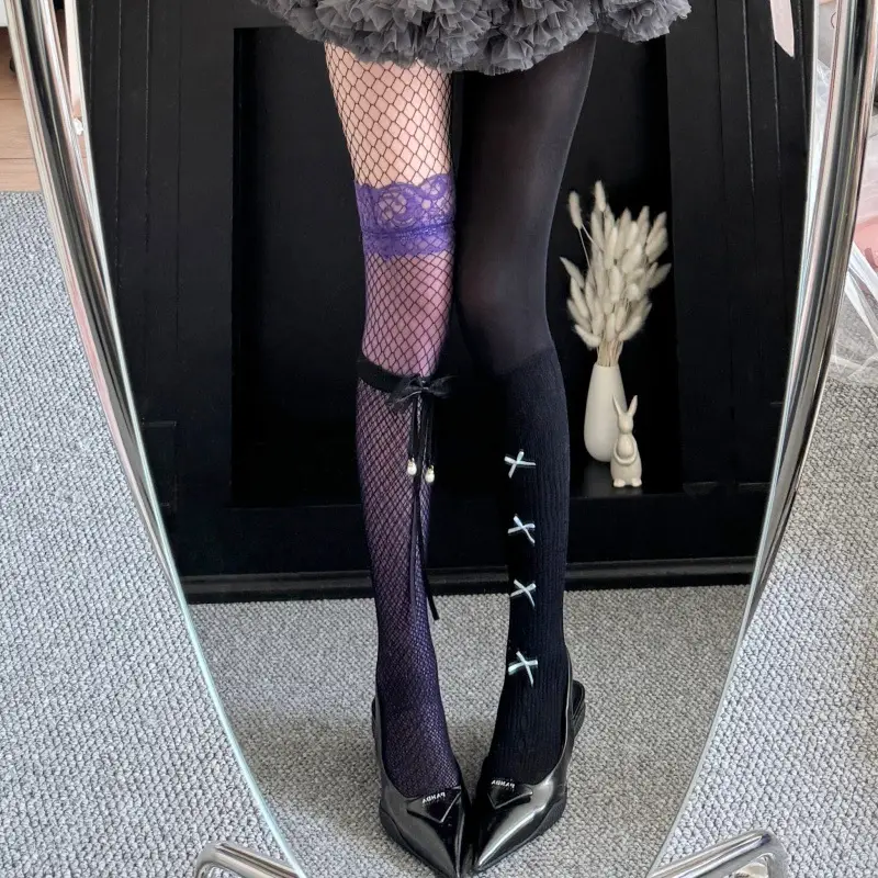 Black Lace Non-Slip High-Top Half-Knee Stockings, Feminine Black Stockings, Long Thigh Stockings, Half-Tube White Stockings — feature 13