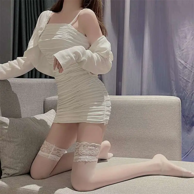 Black Lace Non-Slip High-Top Half-Knee Stockings, Feminine Black Stockings, Long Thigh Stockings, Half-Tube White Stockings — feature 6
