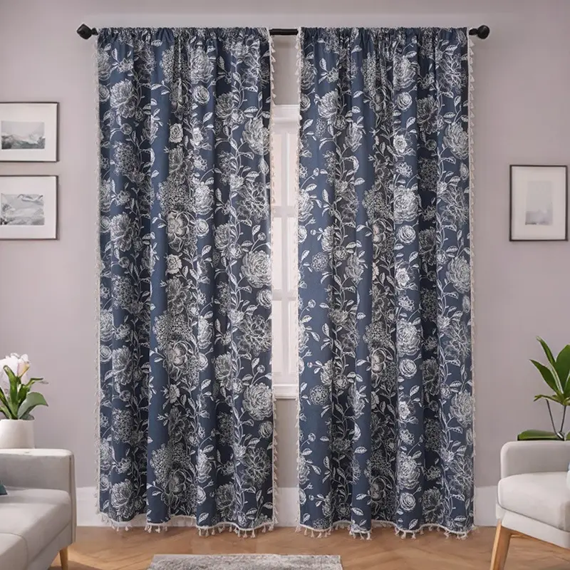 Retro Dark Blue French Curtain Decorative Bedroom Living Room - Image 4