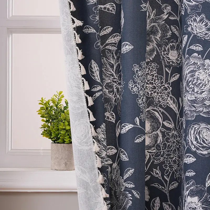 Retro Dark Blue French Curtain Decorative Bedroom Living Room - Image 5
