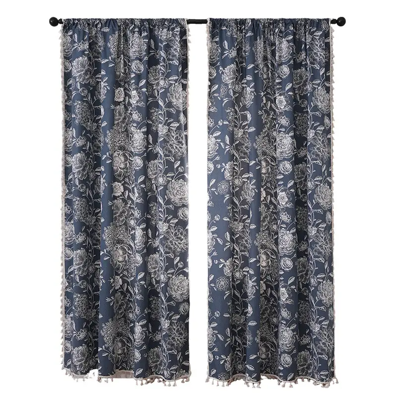 Retro Dark Blue French Curtain Decorative Bedroom Living Room - Image 7