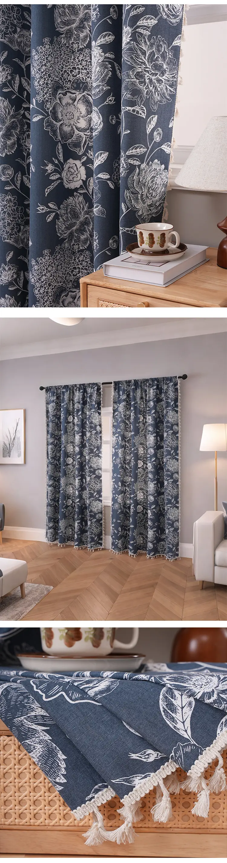 Retro Dark Blue French Curtain Decorative Bedroom Living Room β feature 7