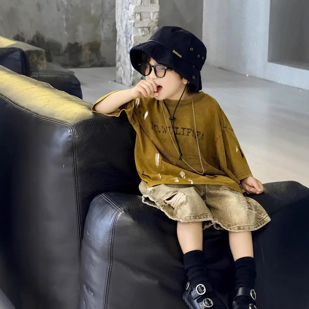 Boys Ripped Tie-Dye T-Shirt with Denim Shorts 2025 - Image 3