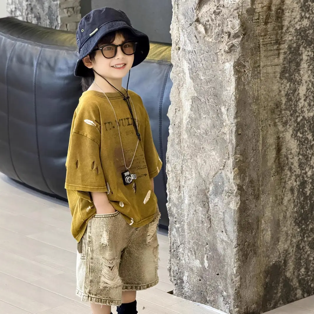 Boys Ripped Tie-Dye T-Shirt with Denim Shorts 2025 - Image 5