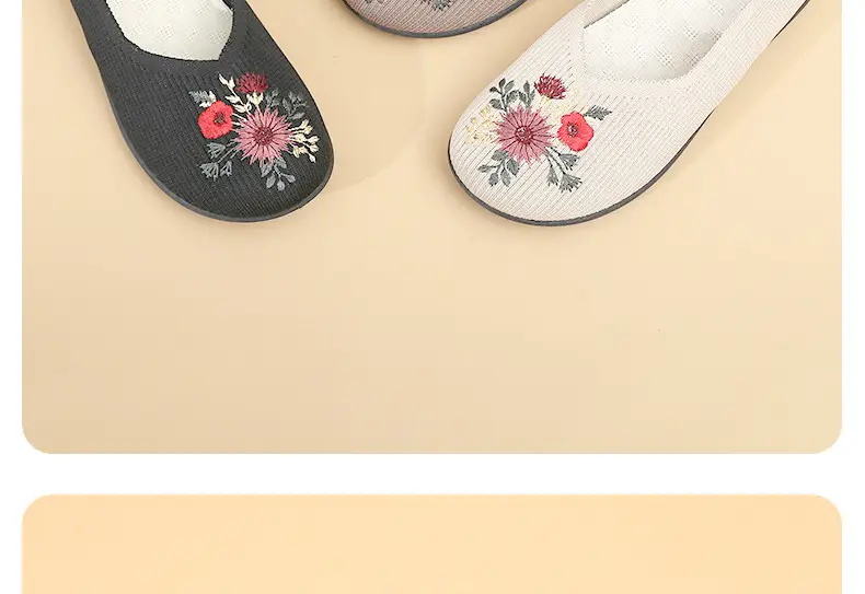 Old Beijing Cloth Shoes, Women's Embroidered Shoes, Flat Heel Mom's Shoes, Soft Soles, Comfortable and Breathable, Non-Slip Ethnic Style Shoes — feature 12
