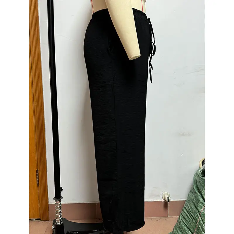 Wide Leg Trousers for Women Blue Drawstring Elastic Waist — feature 11