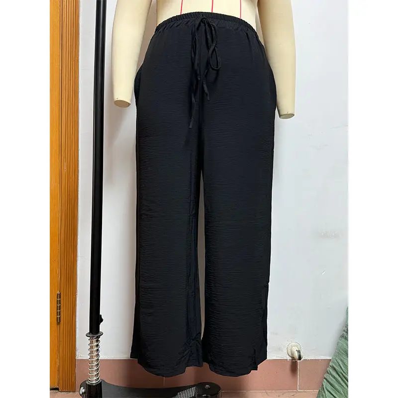 Wide Leg Trousers for Women Blue Drawstring Elastic Waist — feature 12