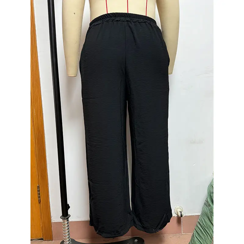 Wide Leg Trousers for Women Blue Drawstring Elastic Waist — feature 13
