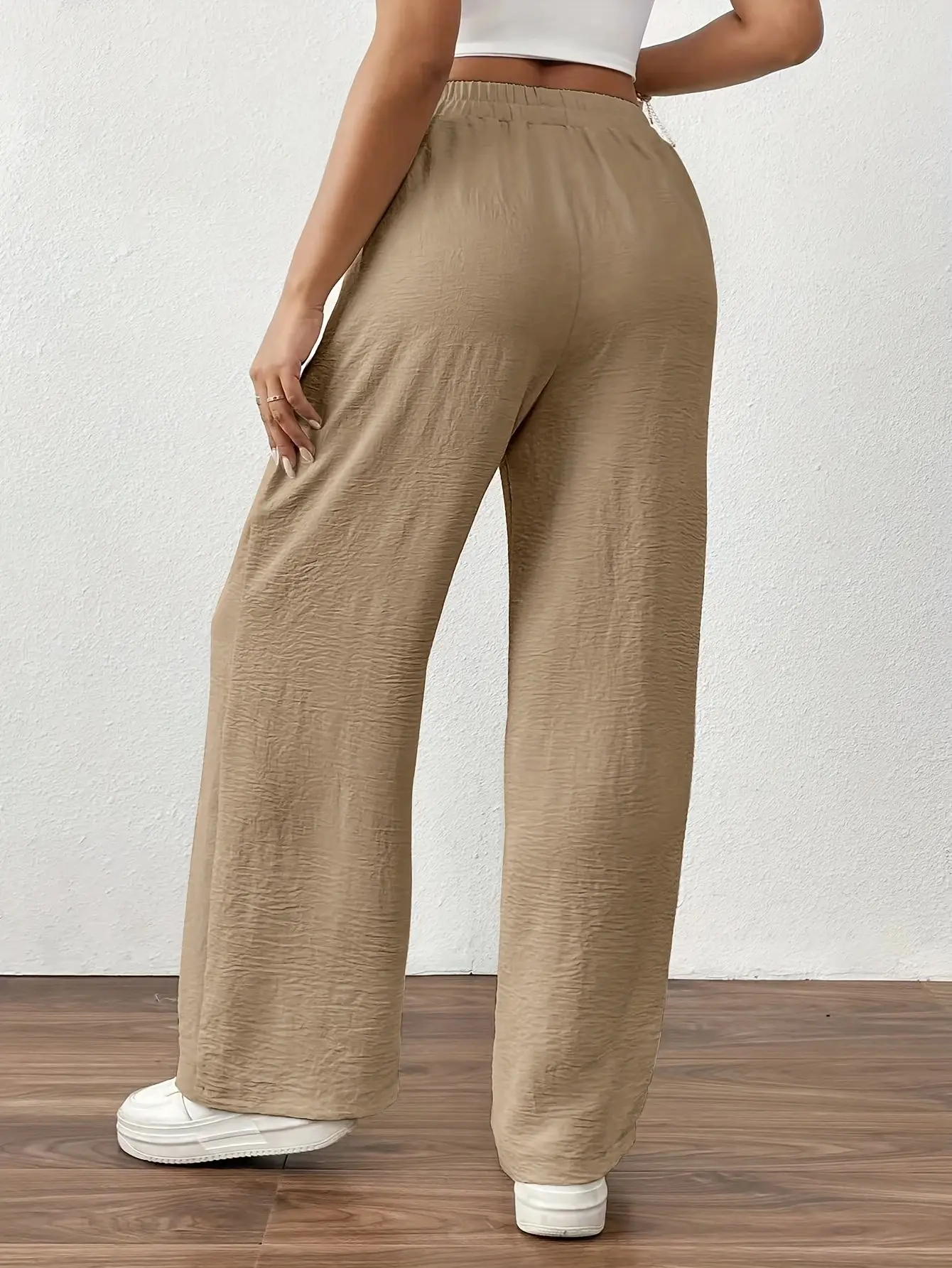 Wide Leg Trousers for Women Blue Drawstring Elastic Waist — feature 20