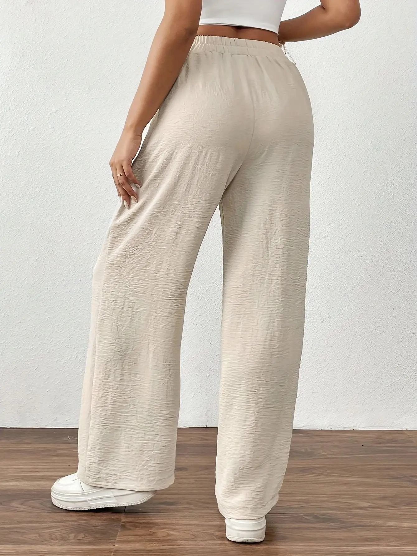 Wide Leg Trousers for Women Blue Drawstring Elastic Waist — feature 5