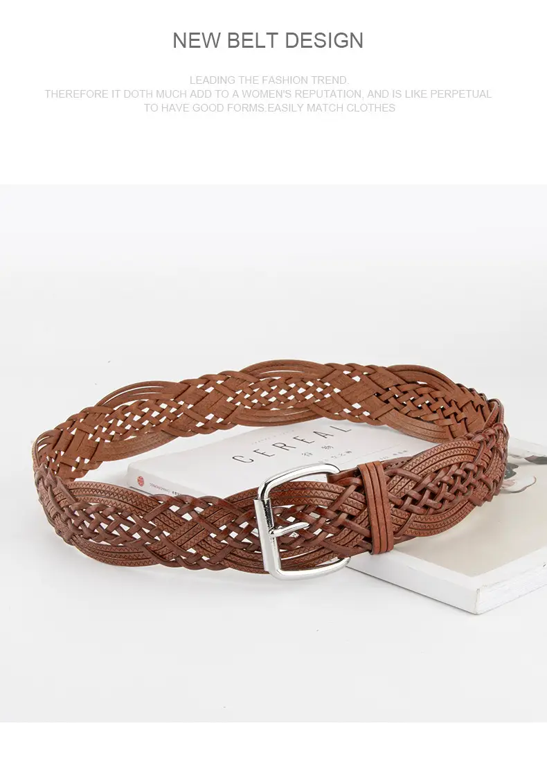 Brown Handwoven Women's Belt with Buckle — feature 13